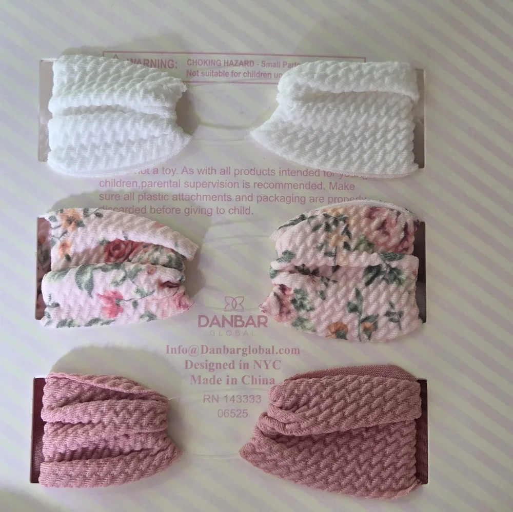 Baby Bow Headband Bandana Bib 6 Pack Gift Set Pink White Floral Danbar NWT
